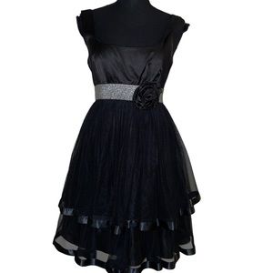 Windsor Black Sheer Silver Band Flare Dress (5)[Poly,cotton, spandex]